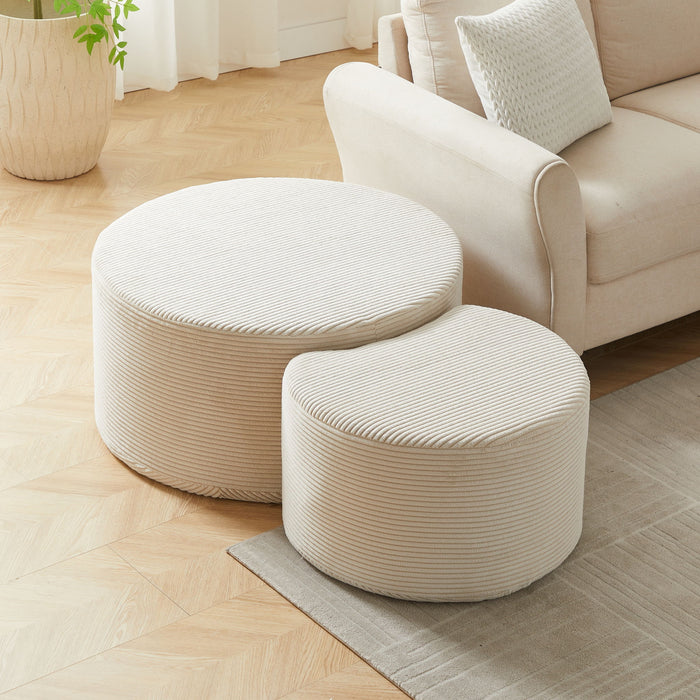Modern Upholstered Round Coffee Table For Living Room (Set of 2)