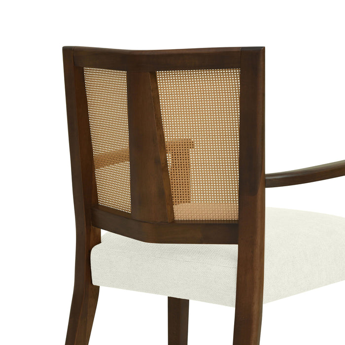 Mid Century Modern Arm Dining Chairs With Rattan Backrest