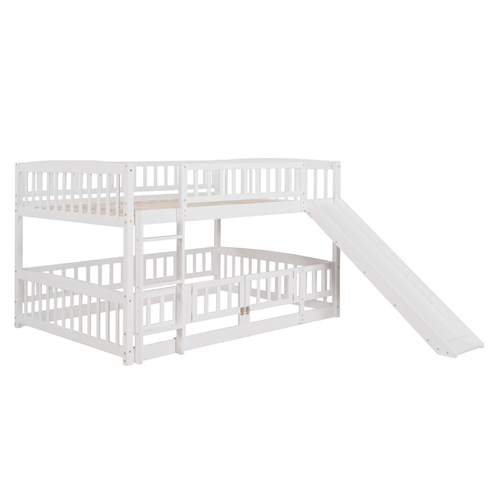 Low Bunk Bed With Slide, Fence And Ladder