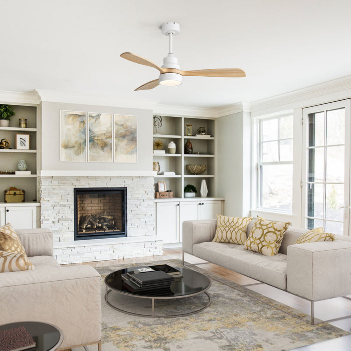 48" Ceiling Fan With Light, Dual Mount (Flush / Downrod), Dimmable LED, Quiet DC Motor, 3 Blades