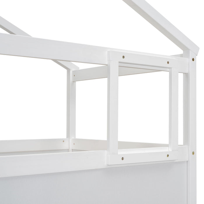 House Style Bunk Bed With Storage Staircase And Blackboard