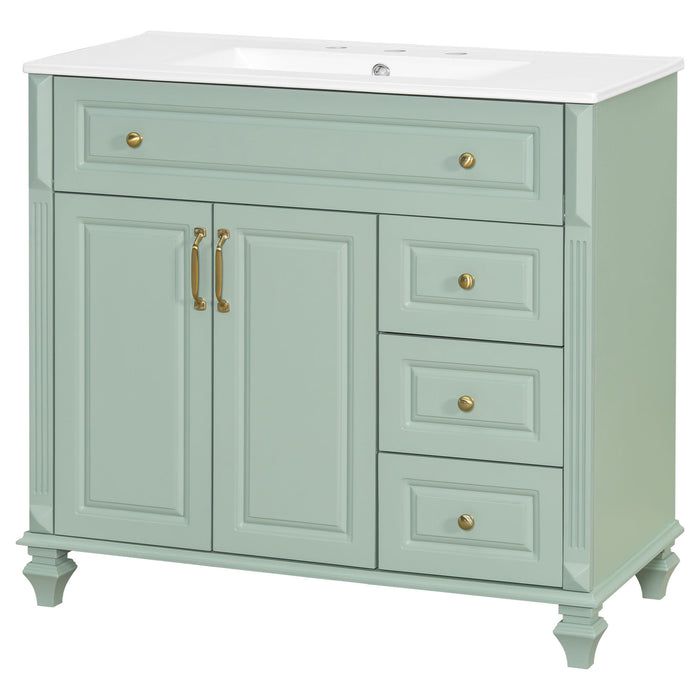 Modern Bathroom Vanity With Sink, 3 Drawers & 2 Doors