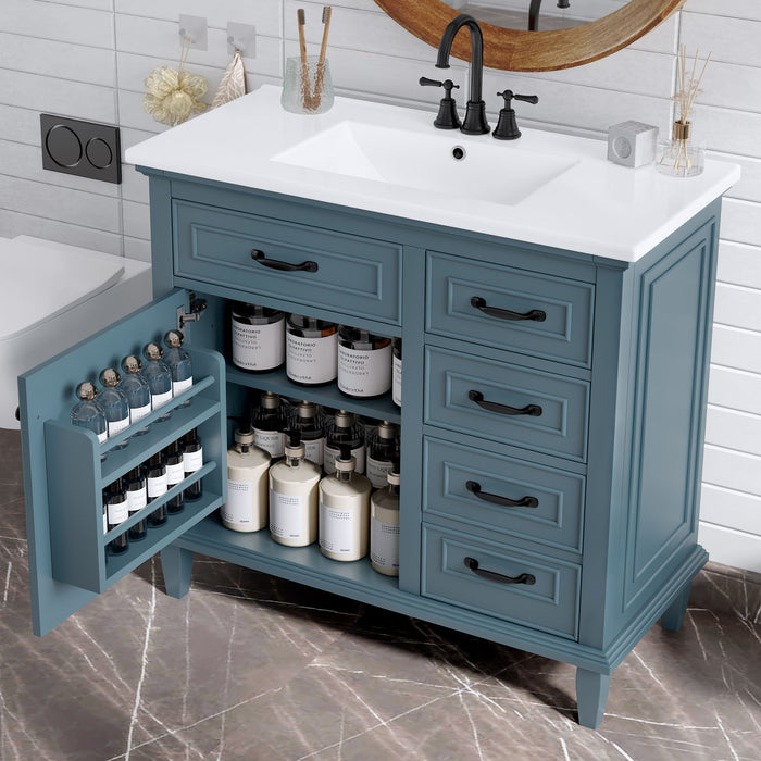 Modern Bathroom Vanity With Sink Top, Flip Drawers, Adjustable Shelf