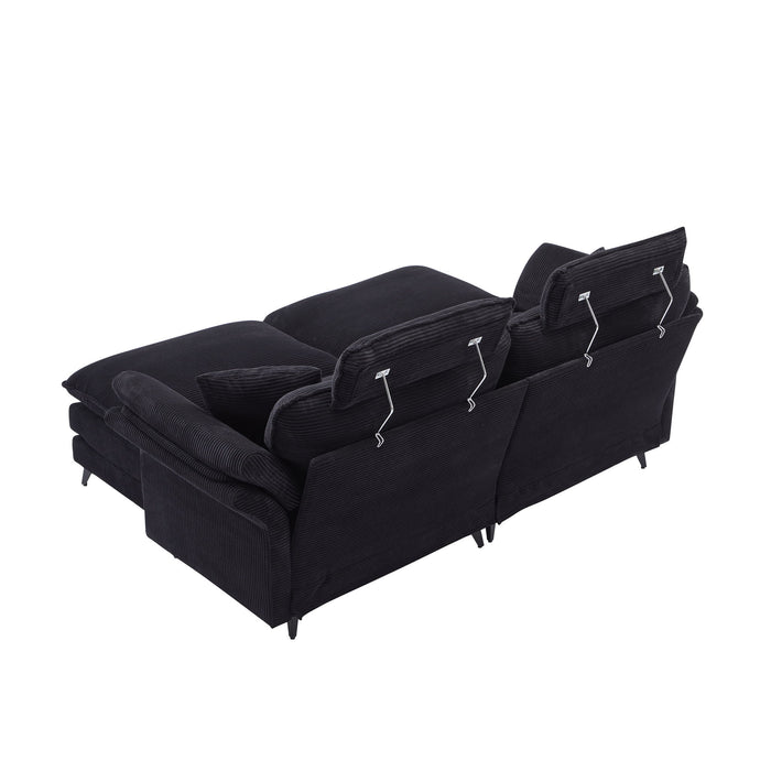 Modern Corduroy Deep Seat Sectional Sofa With Ottoman