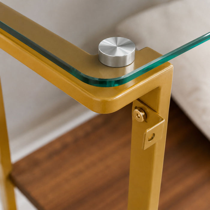 Console Table With Shelf, 2 Tier Living Room - Gold / Walnut