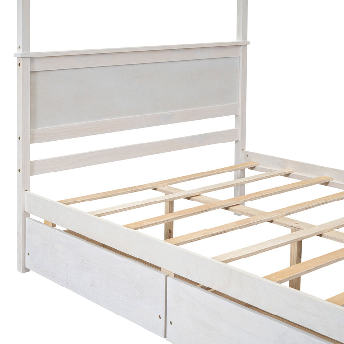 Canopy Platform Bed With Drawers, Support Slats, No Box Spring Needed