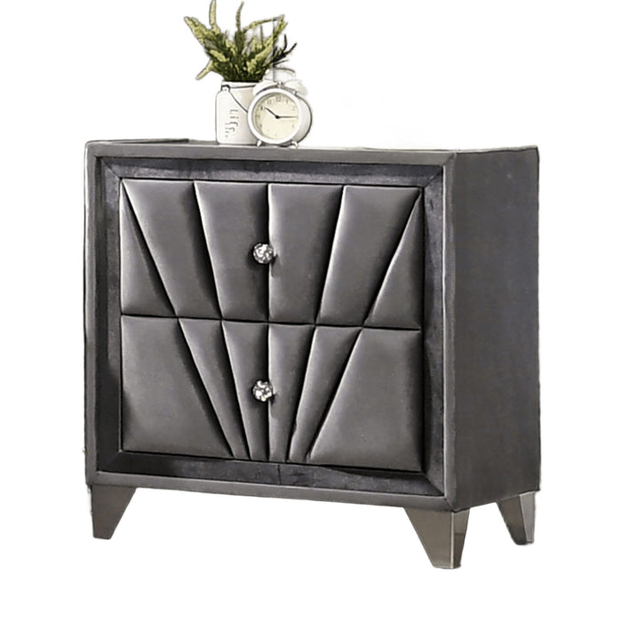 Nightstand, 2 Drawer Upholstered Frame - Gray