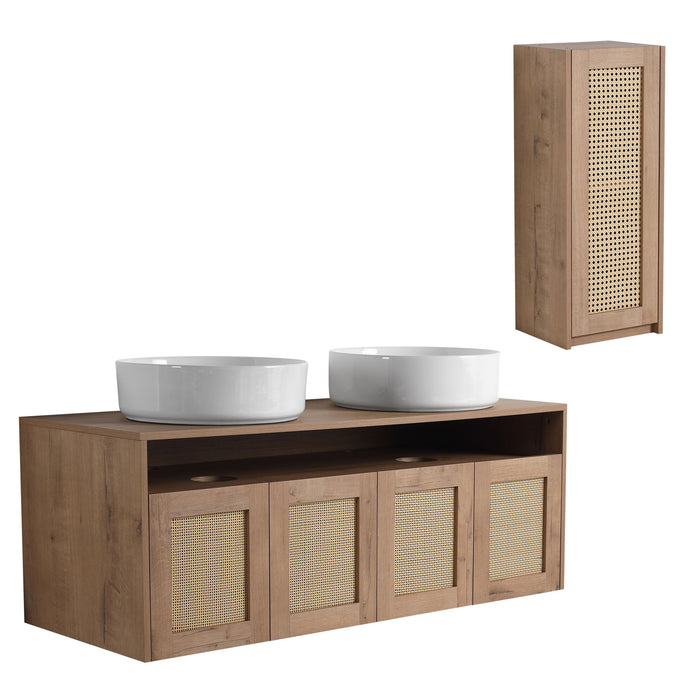 Bathroom Vanity With Art Sink And Side Cabinet, Float Mounting Design
