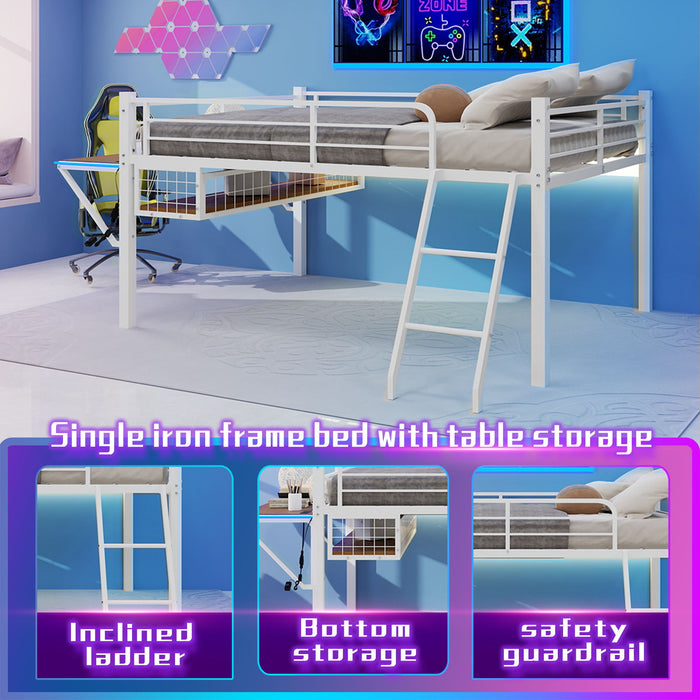 Loft Bed With Built In Desk, LED Light Strip
