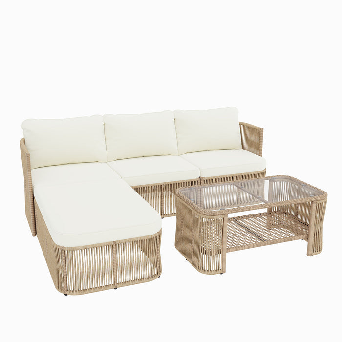 Outdoor Modular Conversation Sofa With Cushions And Coffee Table - Beige