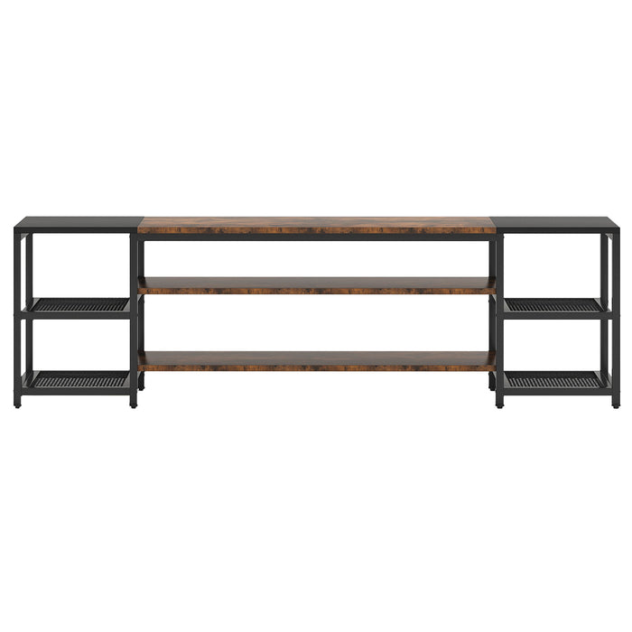 TV Stand For TVs, Extra Long With 3 Tier Ventilated Shelves - Rustic Brown
