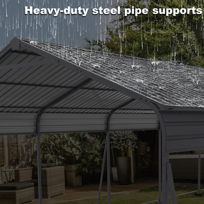 Metal Carport 13 X 26.5 Ft Heavy Duty With Galvanized Steel Roof Metal Garage Canopy With Galvanized Steel Roof & Frame Car Tent Outdoor Storage Shed For Car Boats And Truck - Gray