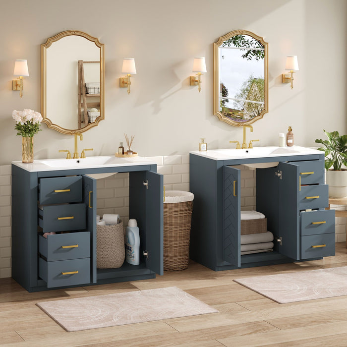 Modern Bathroom Vanity With Ceramic Sink, Freestanding Set With Drawers And Soft-Closing Doors