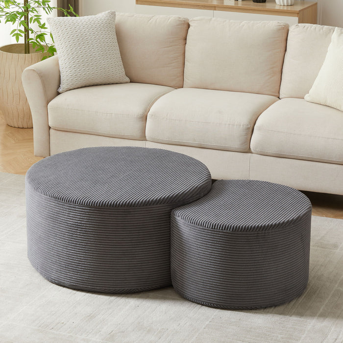 Modern Upholstered Round Coffee Table For Living Room (Set of 2)
