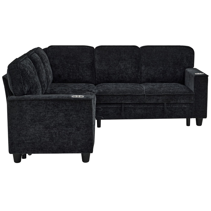 L-Shaped Sofa With Pull Out Sofa Bed With USB