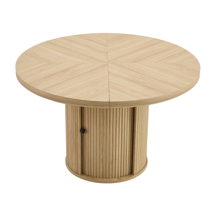 Roman Column Round Dining Table With Double Layer Storage - Wood