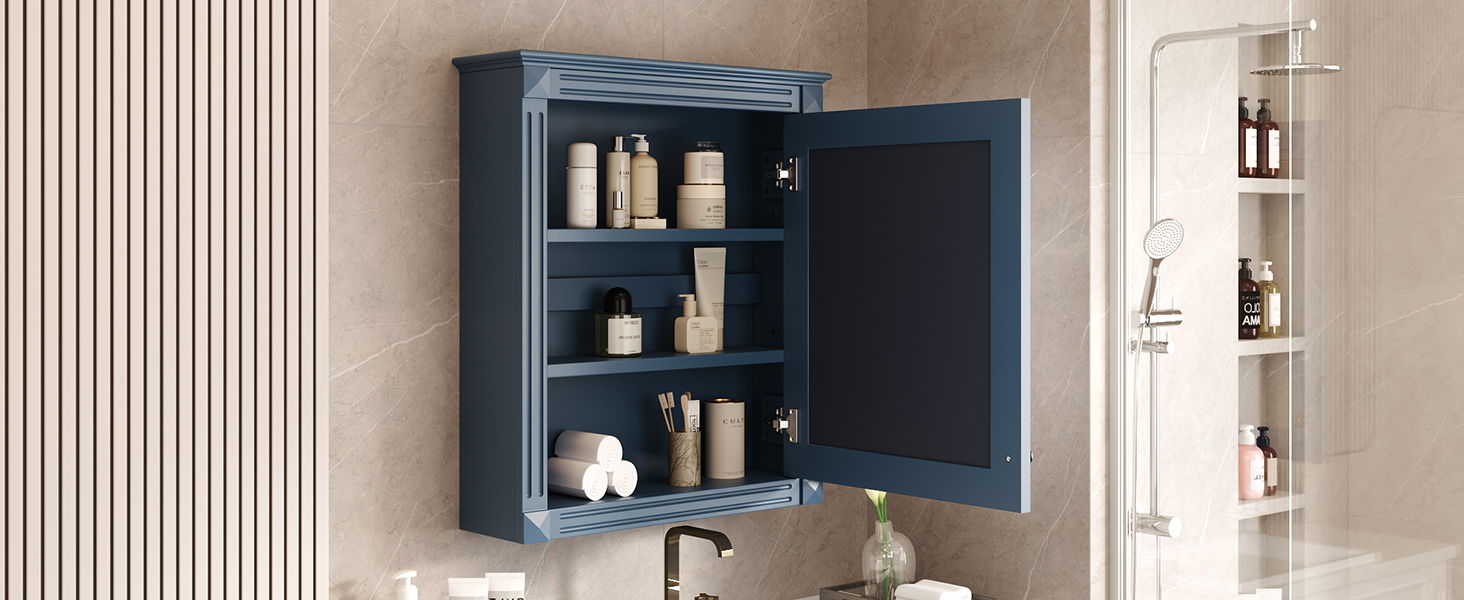 Wall Mounted Bathroom Storage Cabinet With Mirror, Medicine Cabinet With Height Adjustable Shelf
