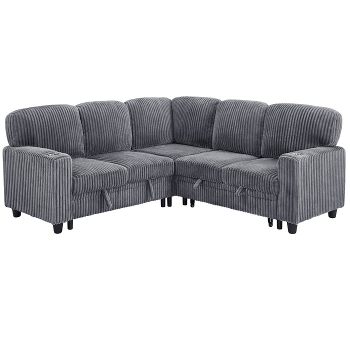 L-Shaped Sofa With Pull Out Sofa Bed With USB