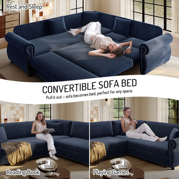 L-Shaped Sofa Couch With Pull-Out Bed