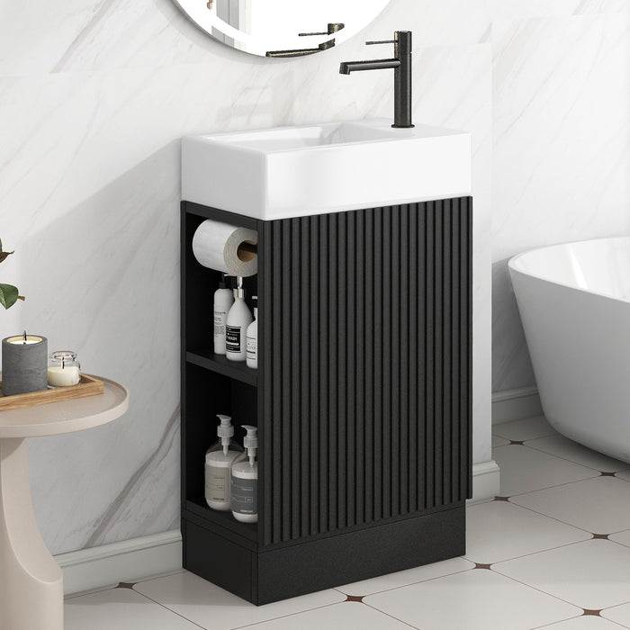 Modern Bathroom Vanity With Sink And 2 Tier Shelf