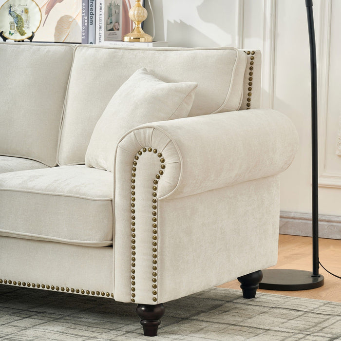 2 Seater Sofa With Rolled Arms, Tufted Upholstered Couch