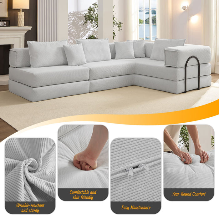 Modular L Shaped Floor Living Room Sofa Set With 6 Pillows