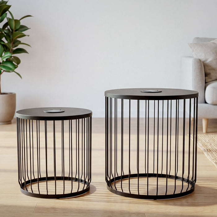 Solar Powered Nesting Side Table Set - Black