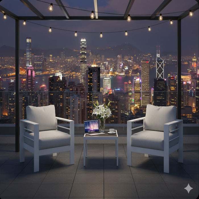 Modern All-Weather Patio Armchairs & Thick Cushions (Set of 2)