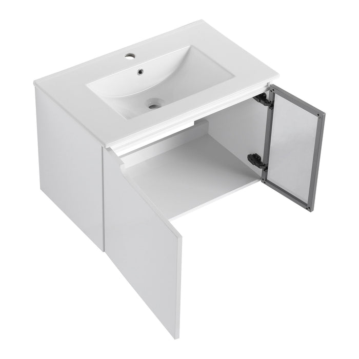 Wall Mounted Bathroom Vanity With Sink, 2 Soft Close Doors, Cabinet & Half Door