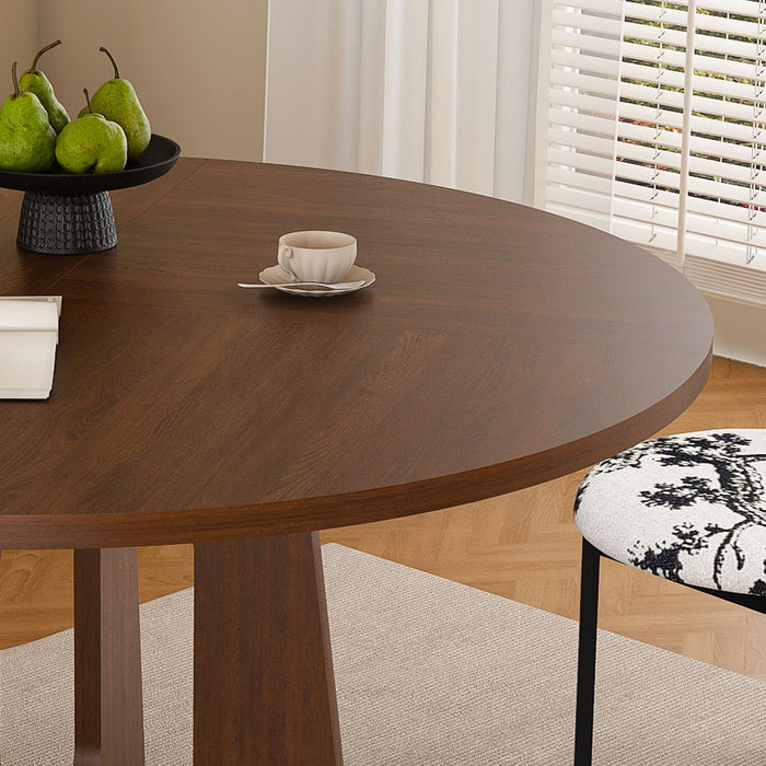 Round Dining Table For 4 With 4 Upholstered Chairs - Walnut / Black