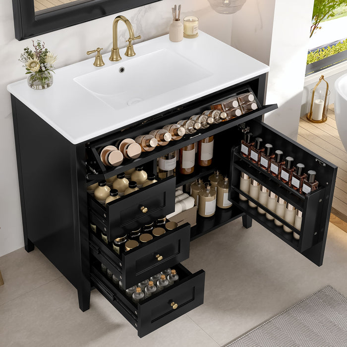 Bathroom Vanity With Sink, 3 Drawers & Cabinet With Adjustable Shelves