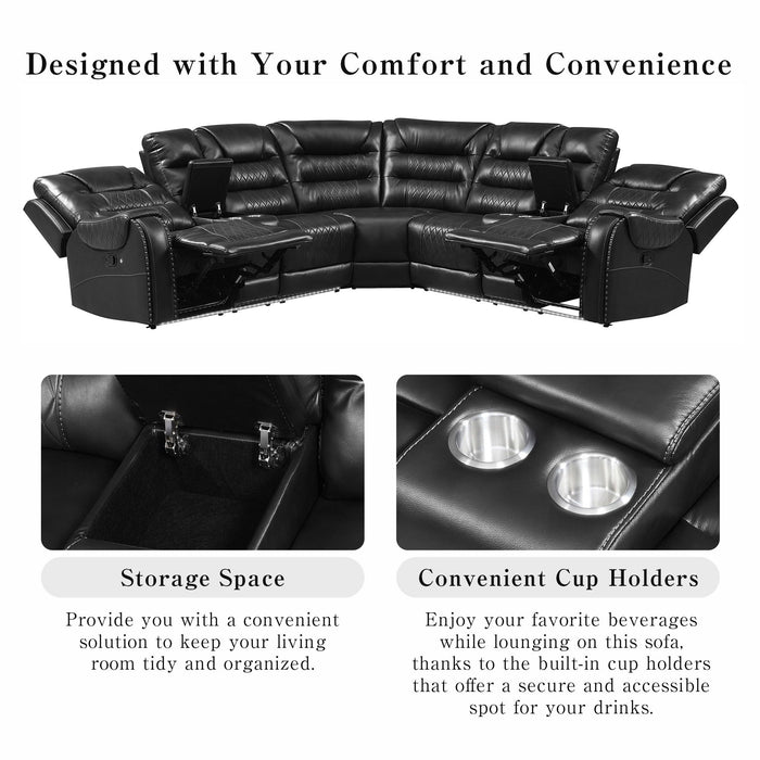Manual Reclining Sectional Sofa Set, L Shaped Symmetrical Motion Sofa Corner Couch Sets With Storage Boxes, 4 Cup Holders And LED Light Strip For Living Room