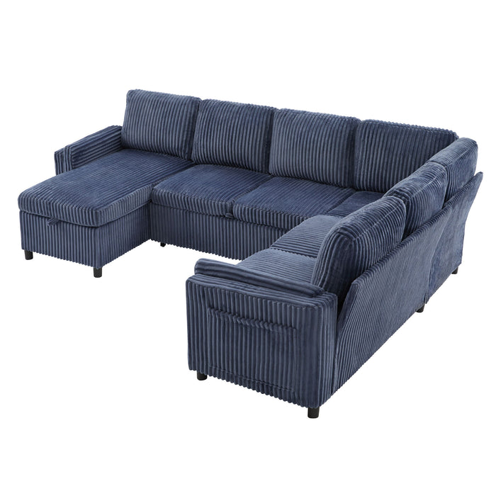 Convertible U-Shaped Sectional Sofa Bed With USB Ports And Storage
