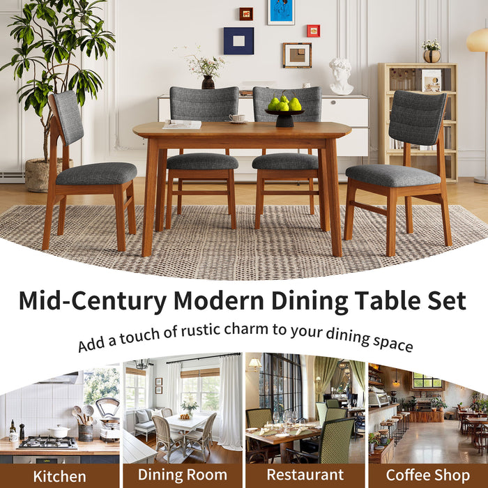 Mid Century Modern Dining Table Set For 4, Solid Wood Dining Table And Solid Wood Chairs, 5 Pieces Farmhouse Dining Table And 4 Upholstered Chairs - Brown / Gray