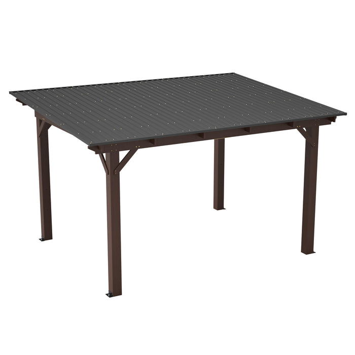13 X 10 Ft Gazebo With Roof, Spacious Outdoor Patio Shade Structure For Backyard & Garden - Brown