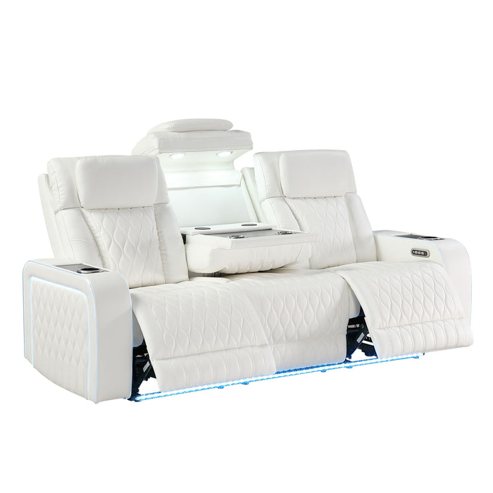 Electra - Power Reclining Sofa With Power Headrests, Drop Down Table, Reading Light, Massage, LED Lighting And USB Control
