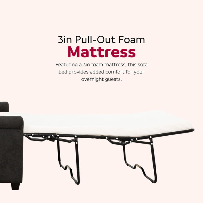 Convertible Twin Sleeper Sofa With USB Ports, 2 Seater Upholstered Loveseat - Dark Gray