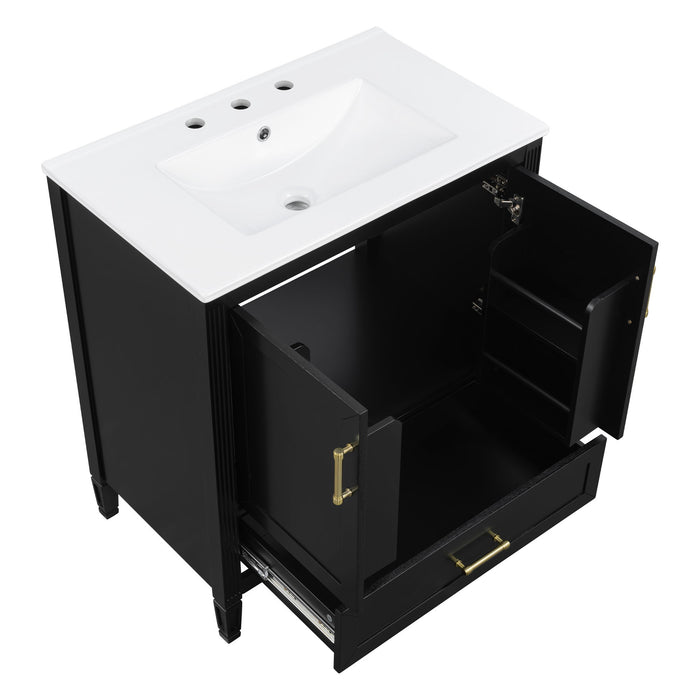 Elegant Fluted Bathroom Vanity With Sink, Soft Close Doors & Drawer