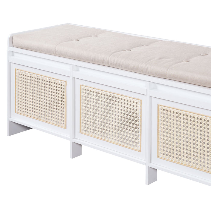 Entryway Shoe Bench With Drawers & Button Tufted Cushion