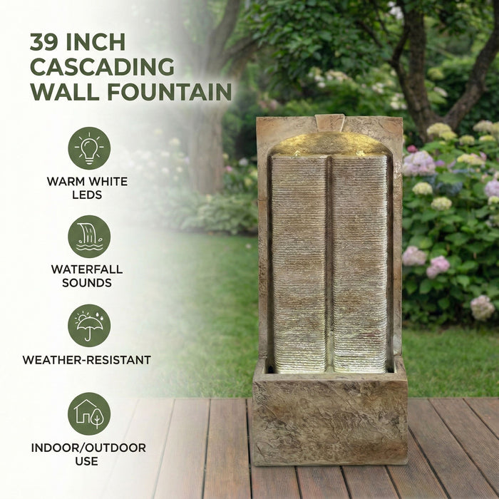 Modern Outdoor Water Fountain With LED Lights