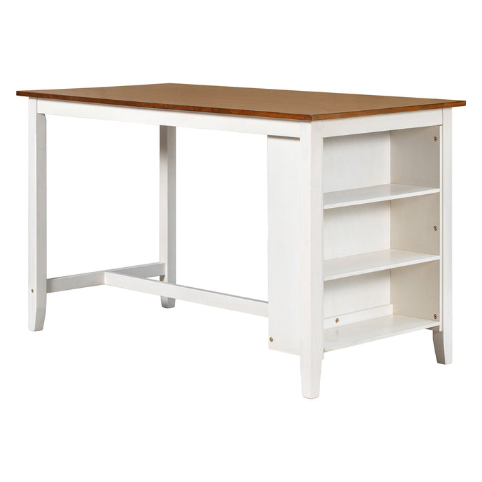 5 Pieces Counter Height Rustic Farmhouse Dining Room Wooden Bar Table Set With 2 Stools And 2 Chairs