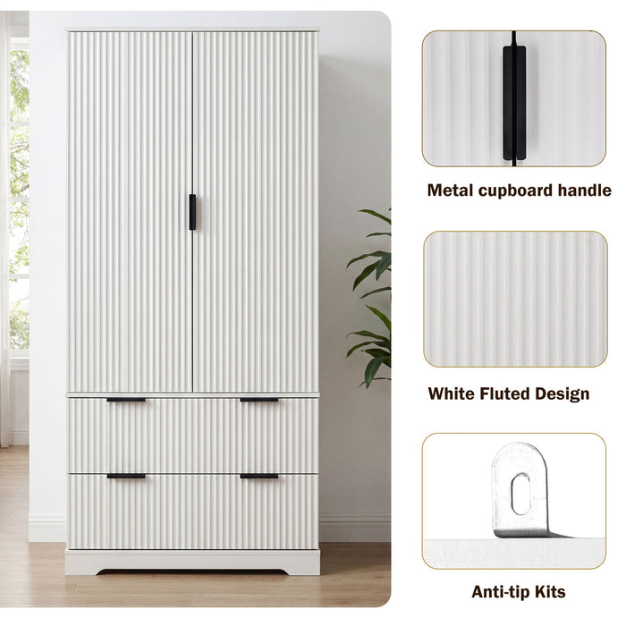 Fluted Kitchen Pantry Cabinet With 2 Large Drawers & 8 Door Spice Rack