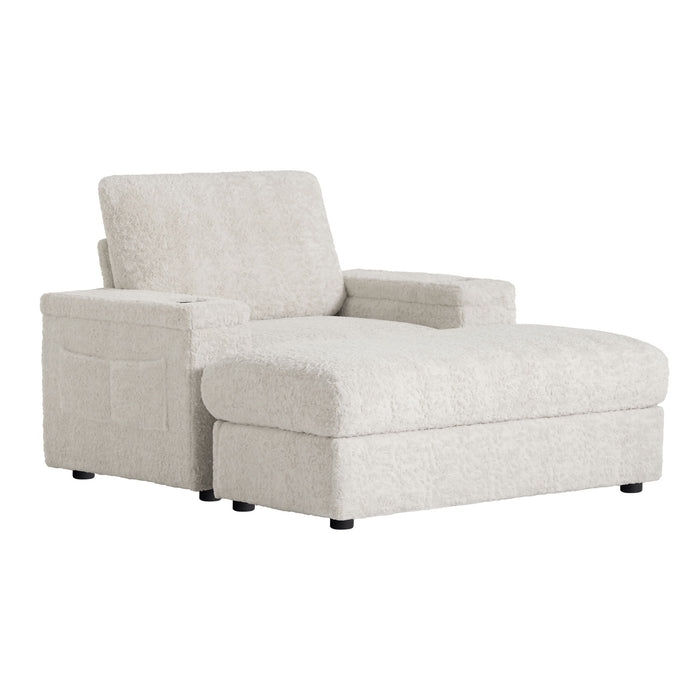 Oversized Chaise Lounge Indoor Rabbit Fur Sofa Bed With Storage Ottoman And Armrests Cup Holders With Deep Seat
