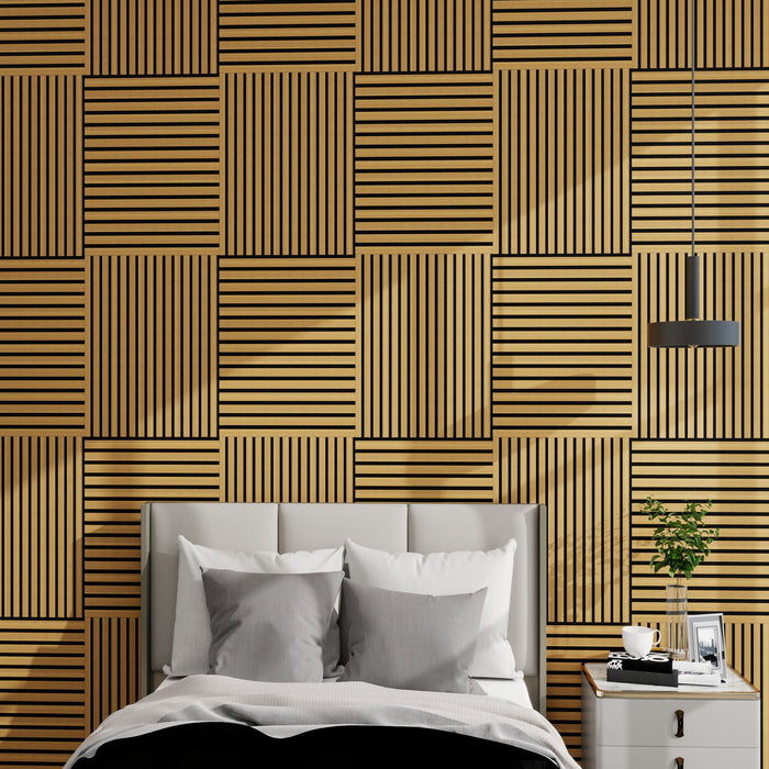 3D Groove Acoustic Panels & Strip Boards, Sound Absorbing Wall & Ceiling Panels (Set of 8) - Walnut