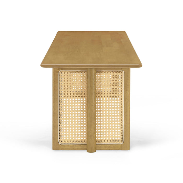 Dining Bench With Rattan Weave