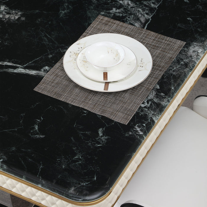Luxury Modern Dining Table With Faux Marble Top And Dual Circle Base - Black