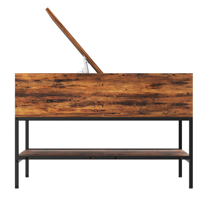 Rustic Flip Top Coffee Table With Hidden Storage - Black / Brown