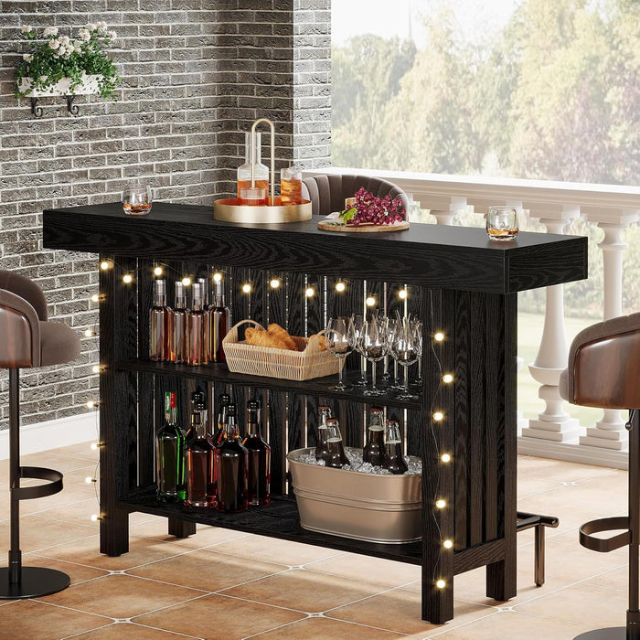 2 Tier Mini Bar Table For Kitchen - Black