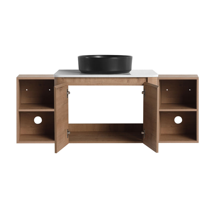 Wall Mounted Bathroom Vanity With Art Sink, 2 Storage Shelves, Soft Close Door
