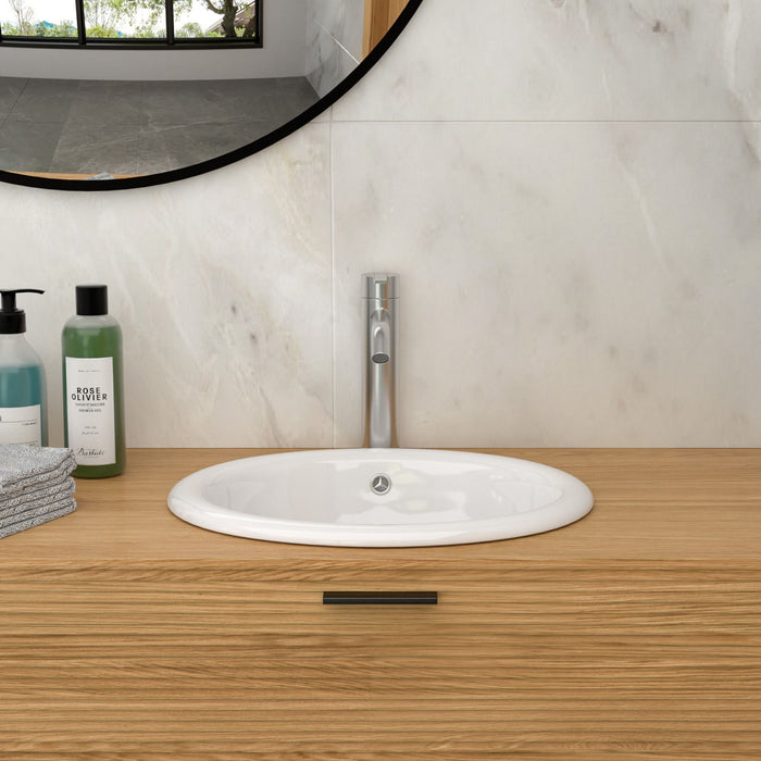 Semi Recessed Bathroom Sink With Countertop Vessel Design, 17" X 15.5" - White